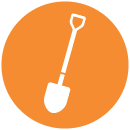 icon of white shovel on orange background