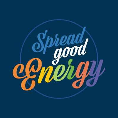 spread good energy logo on a dark blue background