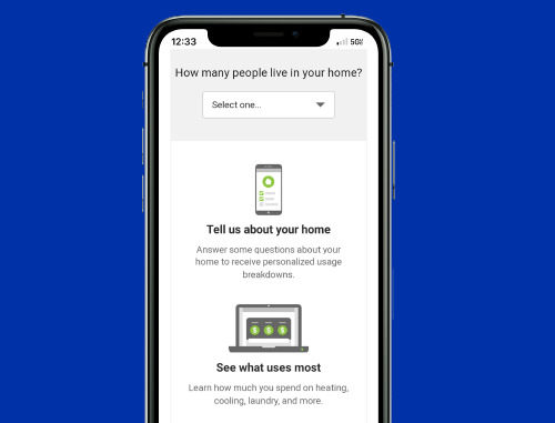 smart phone with Evergy's home energy analysis sweepstakes on the screen