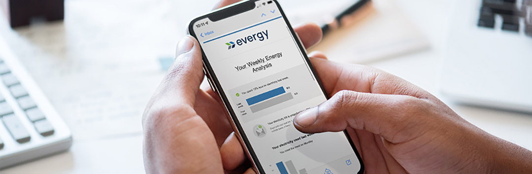 A smartphone showing a weekly energy report